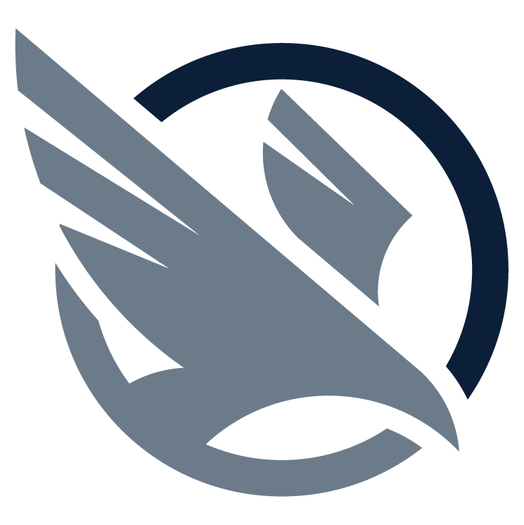 A logo with a steel colored eagle surrounded by a steel and deep navy blue colored border that represents the Accipiter Arc Method